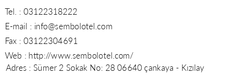 Hotel Sembol telefon numaralar, faks, e-mail, posta adresi ve iletiim bilgileri